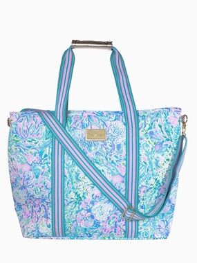 Lilly Pulitzer Aqua & Pink Floral Stripe-Handled Tote